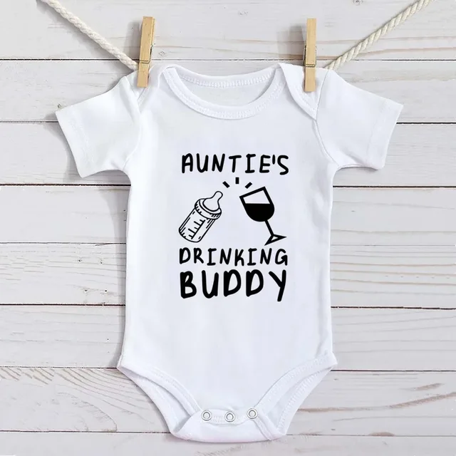 Aunties Drinking Buddy Cute Newborn Baby Clothing Cotton White Bodysuit Boys Girls Romper Summer Baby Clothing