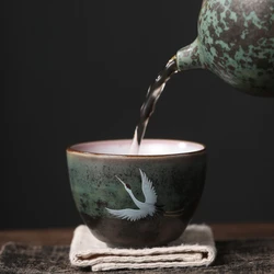 Handmade Stoneware Kiln Turned Into Retro Tea Cup Personal Host Scent Ruihe Chengxiang Crane Single Teaware Kitchen Dining Bar