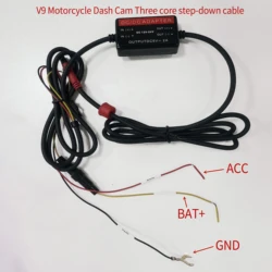 V7 V9 Motorcycle Recorder Three Core Power Cord Motorcycle DVR Parking Monitoring Three Core Step-Down Cable