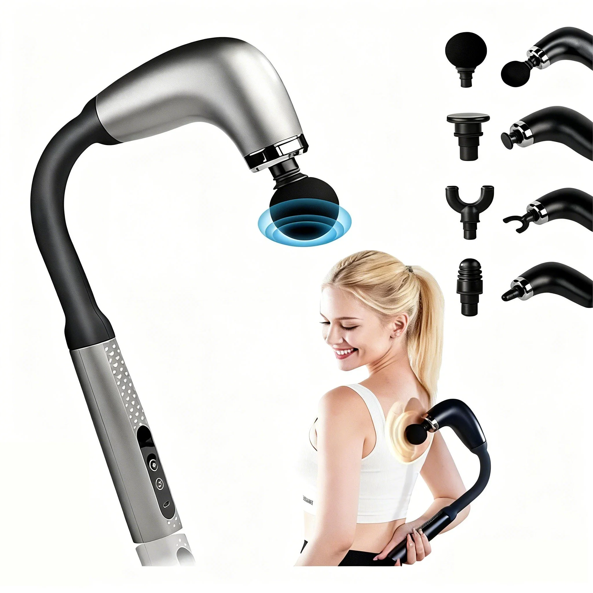 

Пистолет для массажа глубоких тканей с удлиненной ручкой U-образный ударный массажер для шеи, спины, восстановления мышц всего тела, облегчение боли