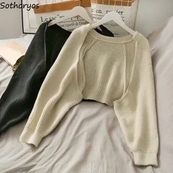 Shrugs Women Sexy Solid Autumn Irregular Knitwear Loose All-match Crop Tops Female Bolero Sweaters  Chic High Street Soft