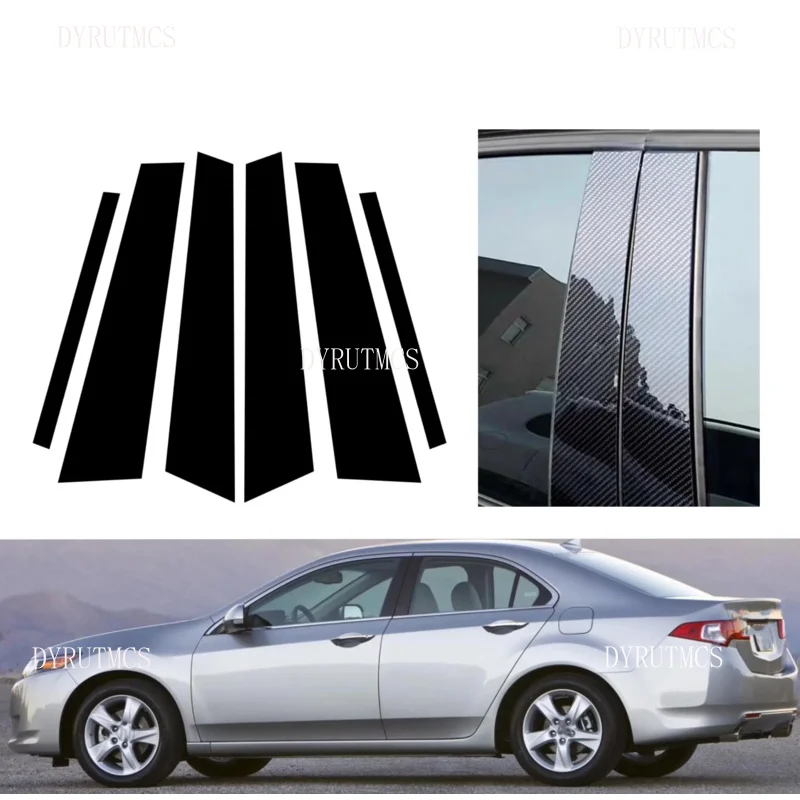 

6PCS Gloss Black Pillar Posts Silver Carbon Fit For Acura TSX CU 2008-2014 2009 Window Decor Door Side Mouliding Trim Cover