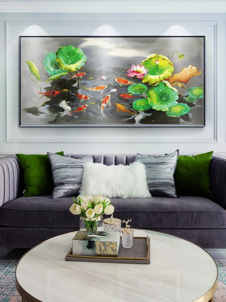 highmax Colorful Lake Scenery Posters Lotus Leaf Gold Fish Canvas Painting Wall Art Poster for Living Room Hotel Bedroom Decor