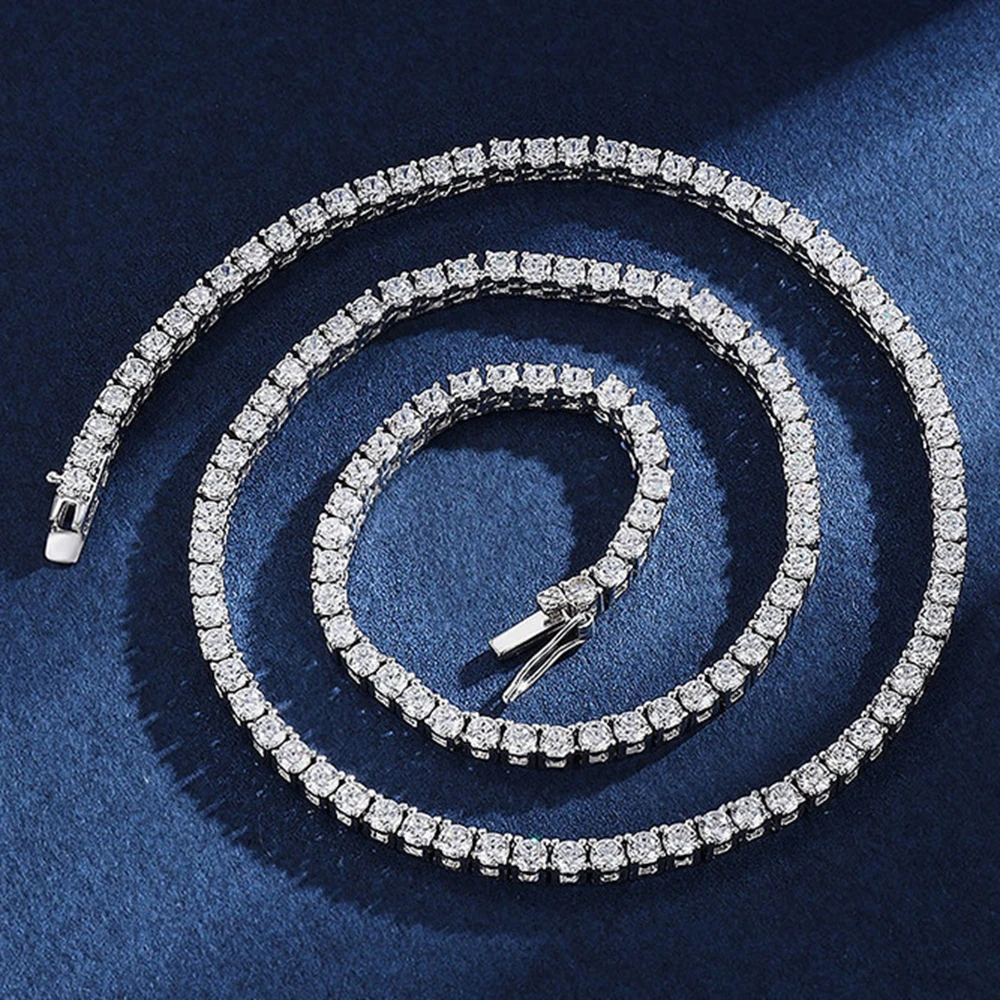 Luxury Hip Hop Tennis Necklace 3m/4m/5m Created Moissanite Gemstone Unisex Basic Tennis Chain Necklace Fine Jewelry Wholesale