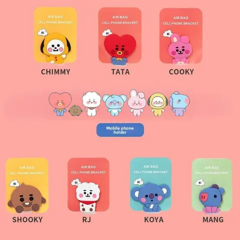 BT21cartoon cute silicone handheld phone stand kawaii retractable airbag earphone winder fan support anime merchandise wholesale