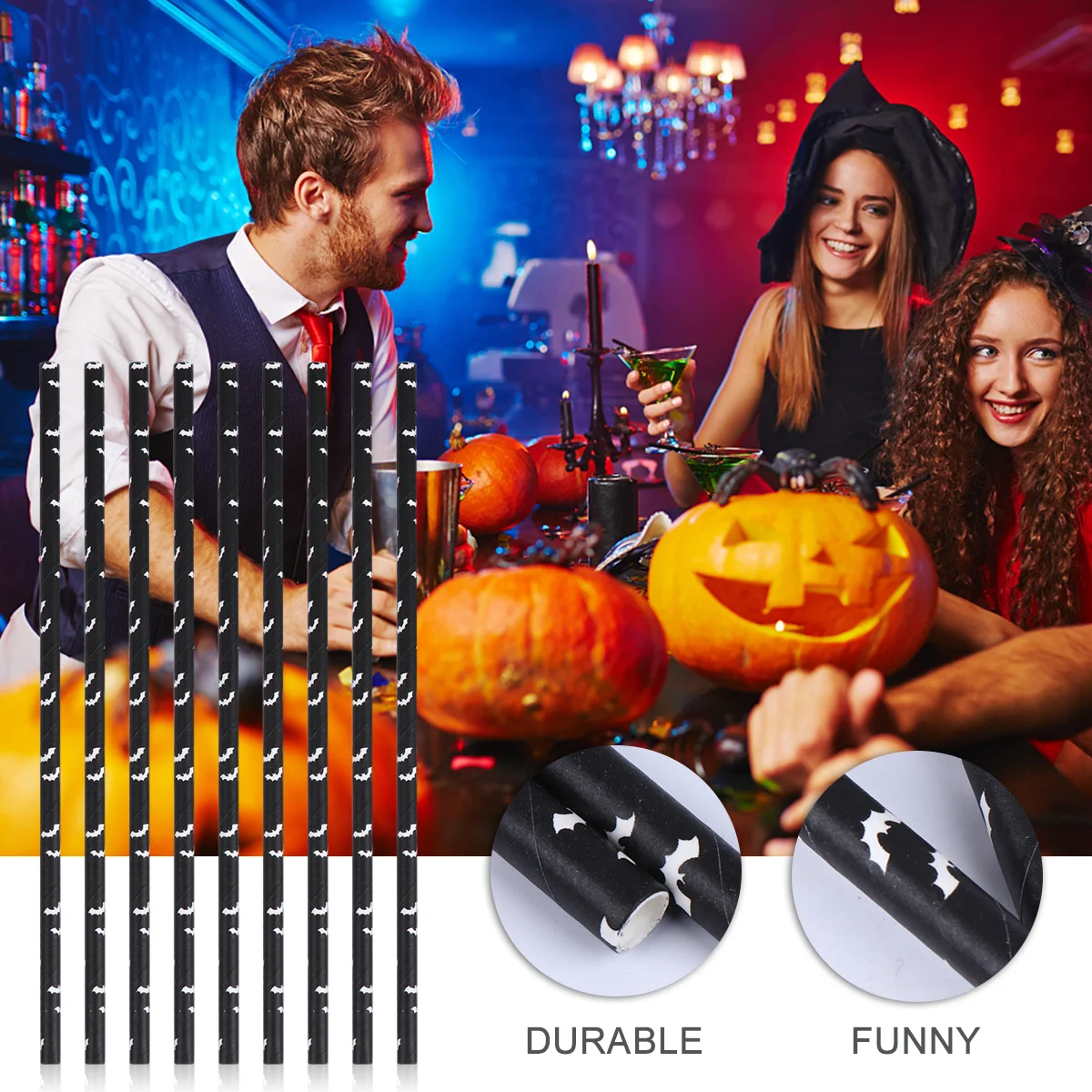 

50Pcs Halloween Party Straws Bat Pattern Novelty Paper Straws for Kid Parties Ghost Festival Supplies Drinking Straw Decor