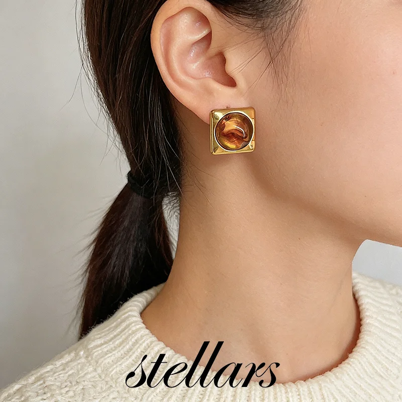 

Melard High-End Geometric Gold & Brown round Irregular Resin Heart Earrings Elegant Light Luxury Studs Fashionable Jewelry