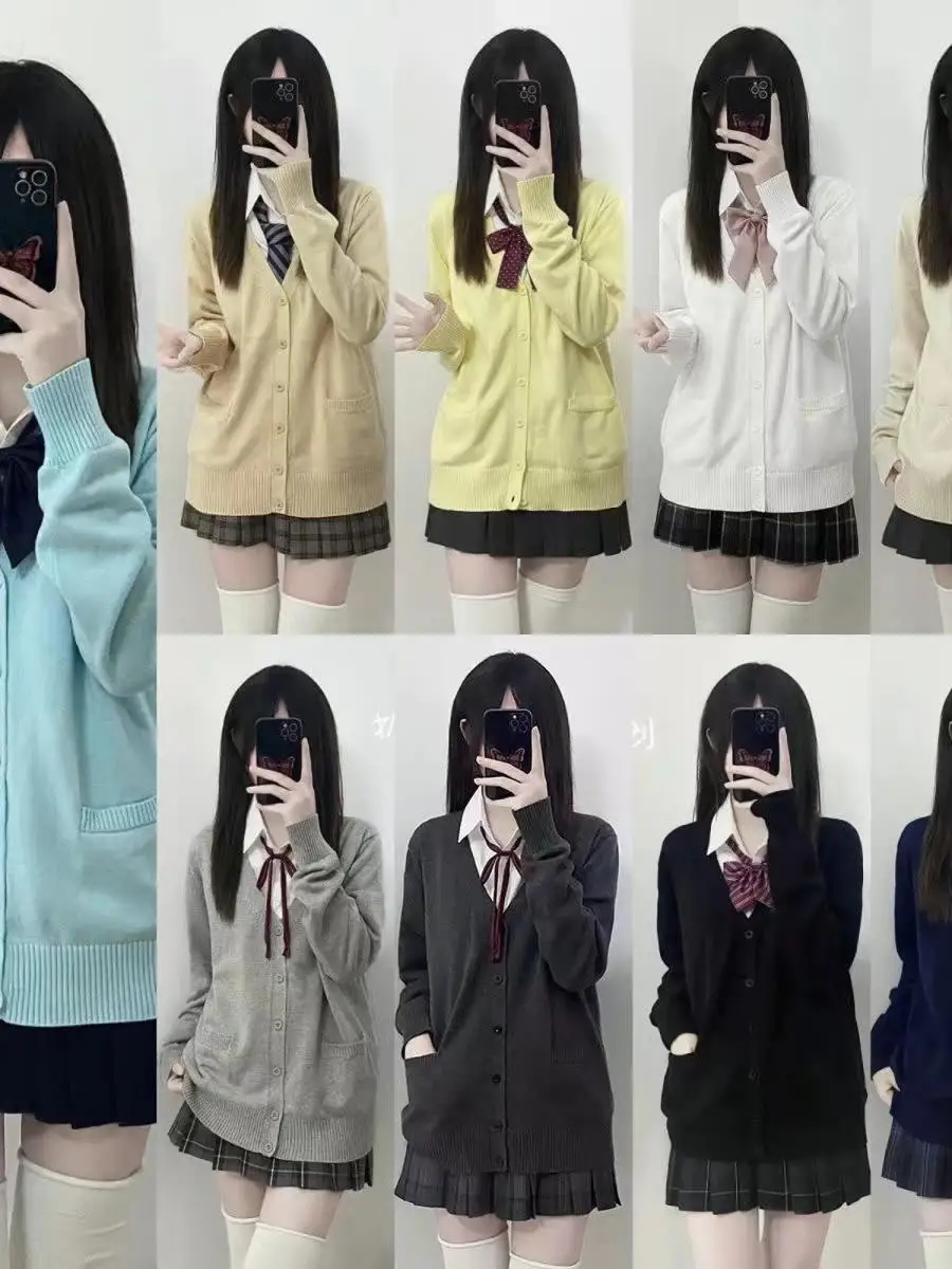 甘い学校制服スタイルニットオープンカーディガン長袖アウタージャケット秋冬新着多用途 JK
