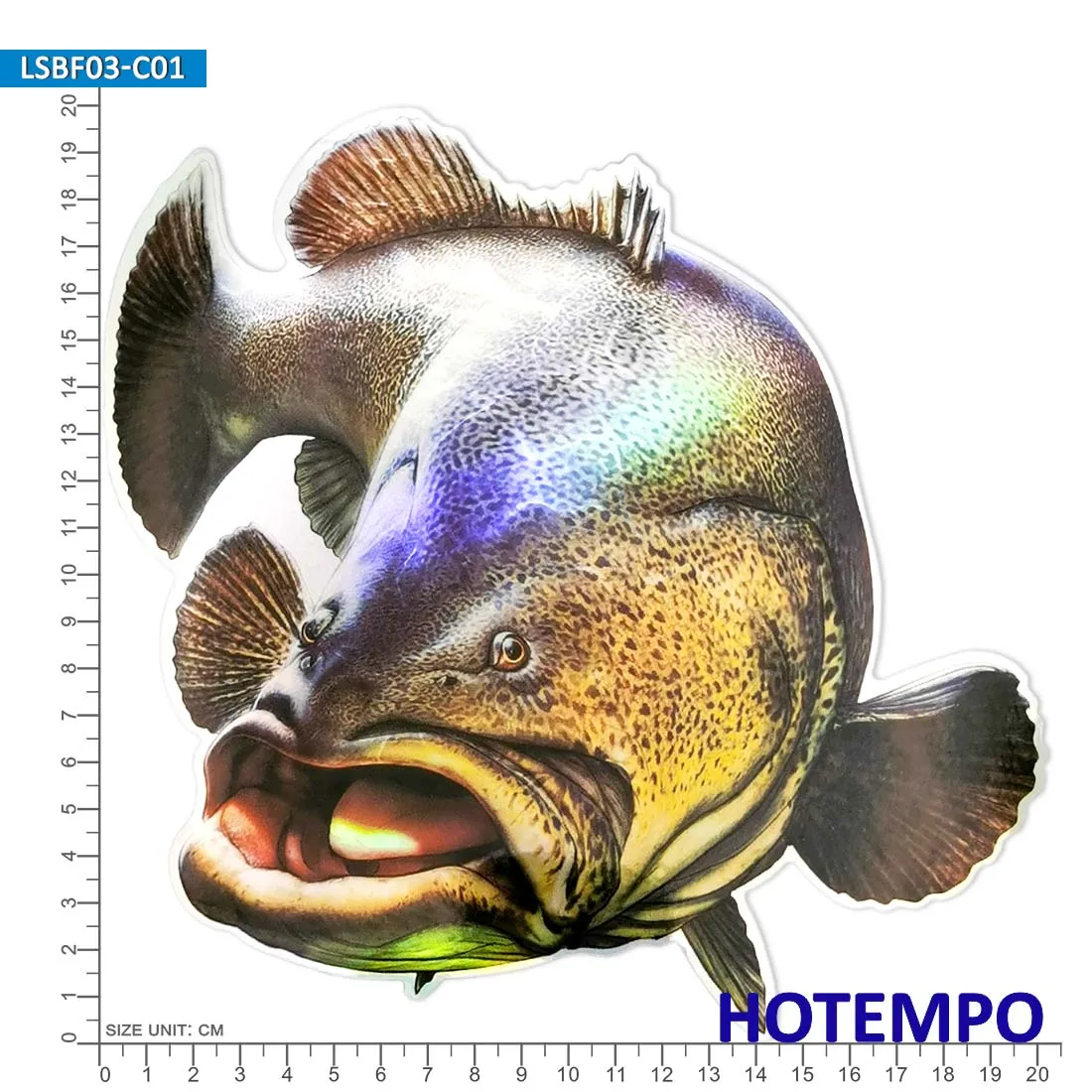 20cm Laser Flash Brown Grouper Bass Big Sea Fish Waterproof Sticker for Fisherman Fishing Boats Suitcase Motorcycle Car Stickers