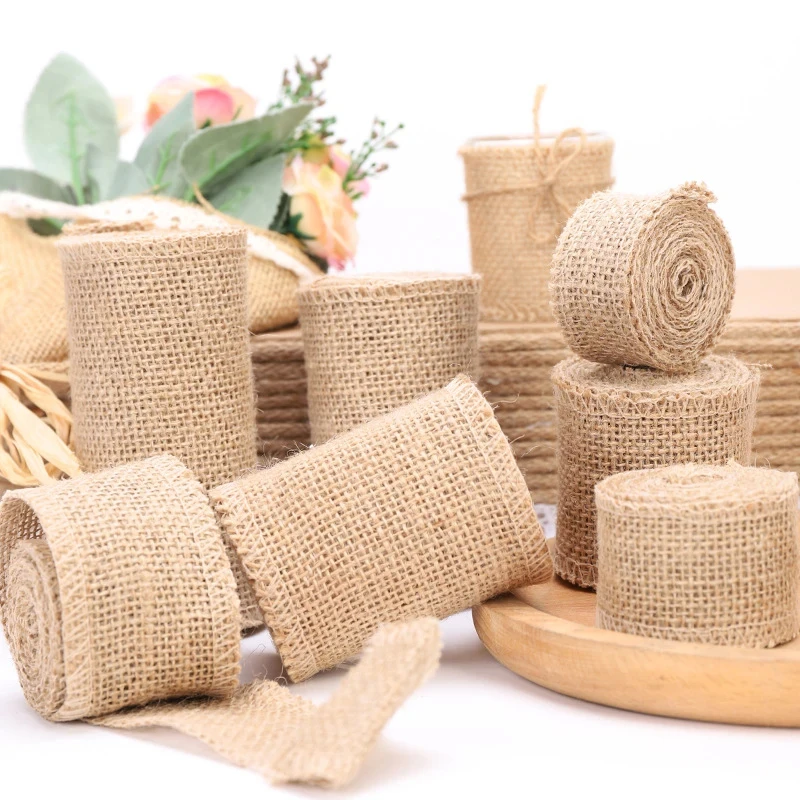 Natural Jute Burlap 5M/Roll Hessian Ribbon for Vintage Rustic Wedding Decoration Ornament Festival Gift Party DIY Craft Supplies