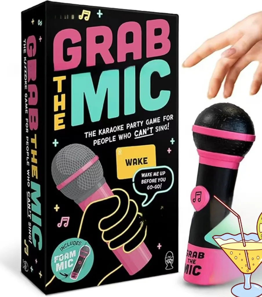 Music Mic Party Board Game, Song Guessing Card Game Set with Toy Microphone, Interactive Family Group Game for Party Nigh