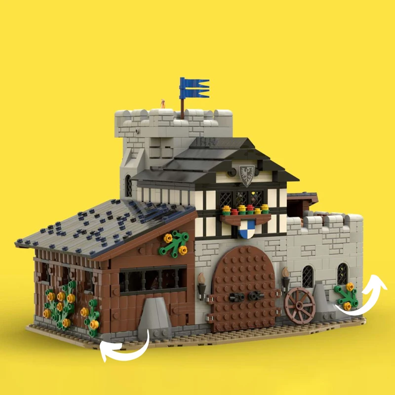 Expert Craft MOC Falcon’s Stable Building Kit - Medieval Fortress & Street View House Model, Educational Brick Toys for Kids, Pe