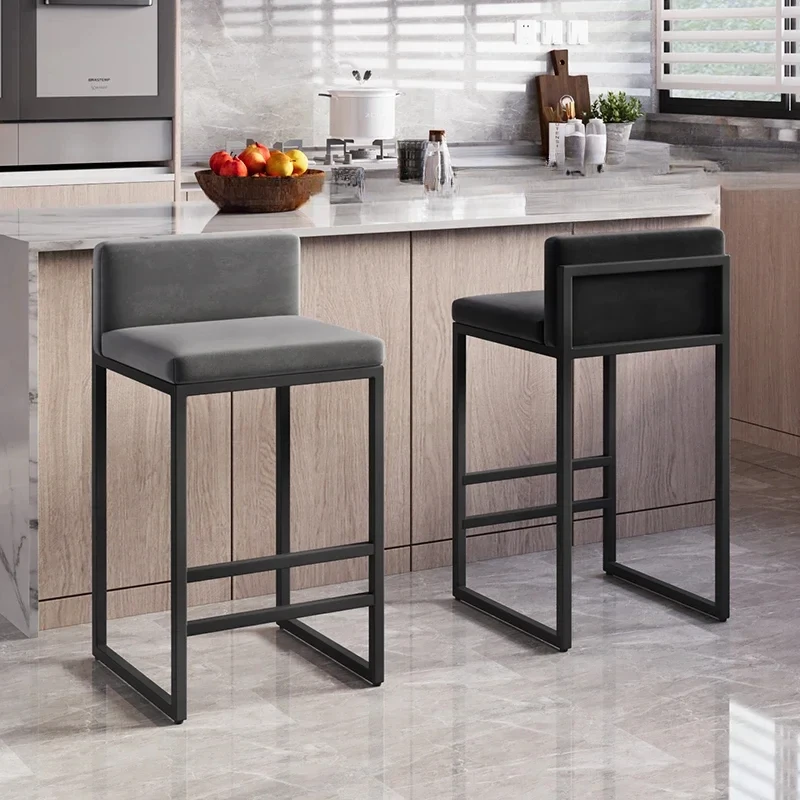 Midcentury Counter Bar Stools Kitchen Modern Reception Single Barber Bar Chair Live Room Soft Taburete Alto Indoor Furniture