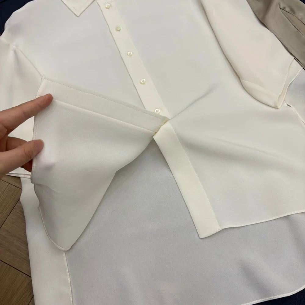 بلوزة بيضاء قصيرة الأكمام بلايز الحرير 2025 جودة عالية جديدة