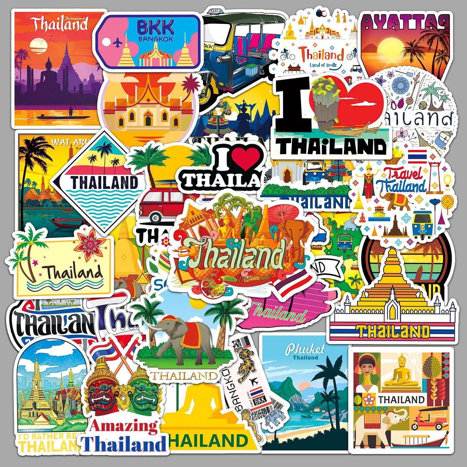 

50PCS Thailand Landscape Stickers Perfect for Scrapbooking Journal and Laptop Travel Inspired Decal Waterproof Sticker Toys Gift