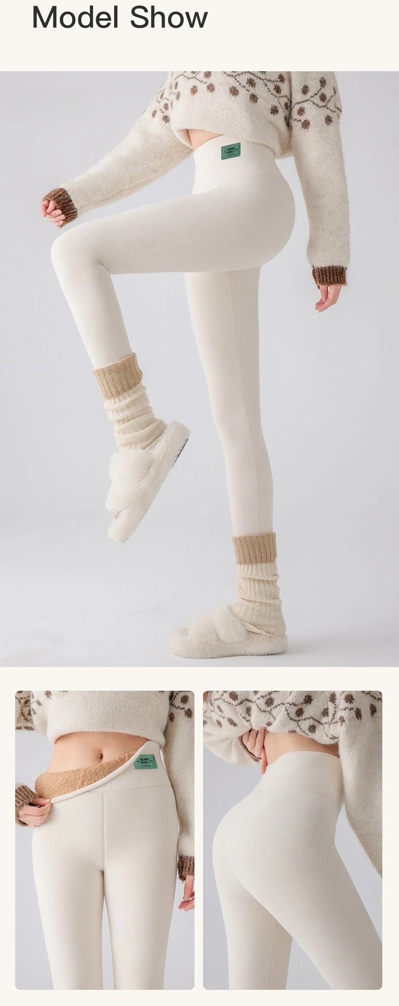 Plus Size Fleece-gefütterte Leggings für Damen, hoch taillierte Strumpfhosen für den kalten Winter, Thermo-Outdoor-Kleidung, dick, gerippt, modische Leggings – Detail 10