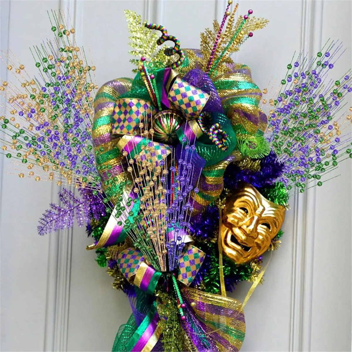 2026 NEW 18 Pcs Mardi Gras Decoration Mardi Gras Floral Picks Tree Decorations 17 Inch Carnaval Glitter Berry Stems