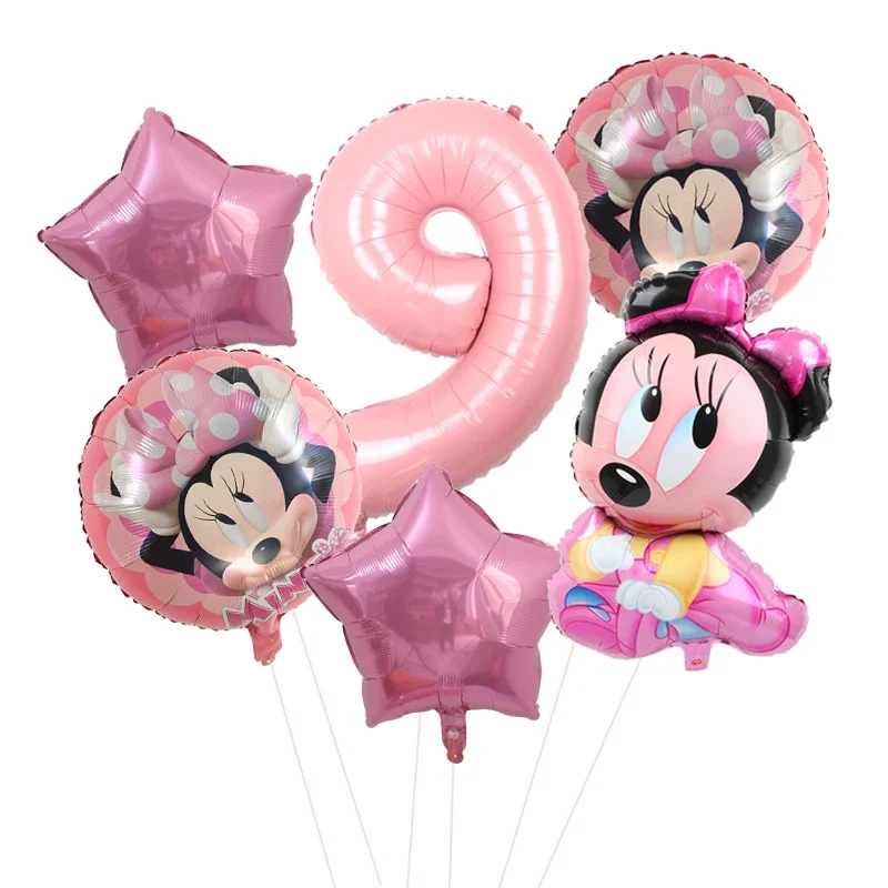 6pcs Disney Minnie Mickey Mouse Aluminium Foil Balloons Boys Girls 1-9th Birthday Party Kids Gifts Baby Shower Decoration 2024