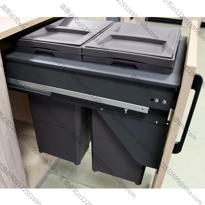 For Cabinet Use, Large Capacity Under Sink Embedded Dual Compartment Hidden Trash Can with Lid