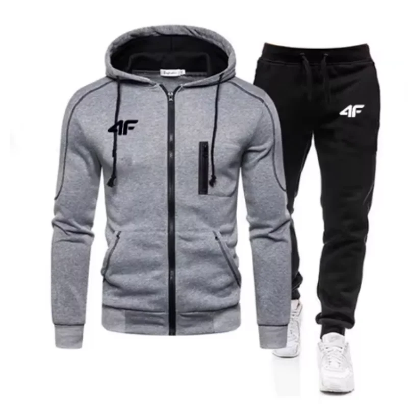 Nuovo autunno e inverno caldo abbigliamento sportivo da uomo con cerniera felpa con cappuccio + pantaloni set da 2 pezzi abbigliamento sportivo trendy hip-hop da uomo clo