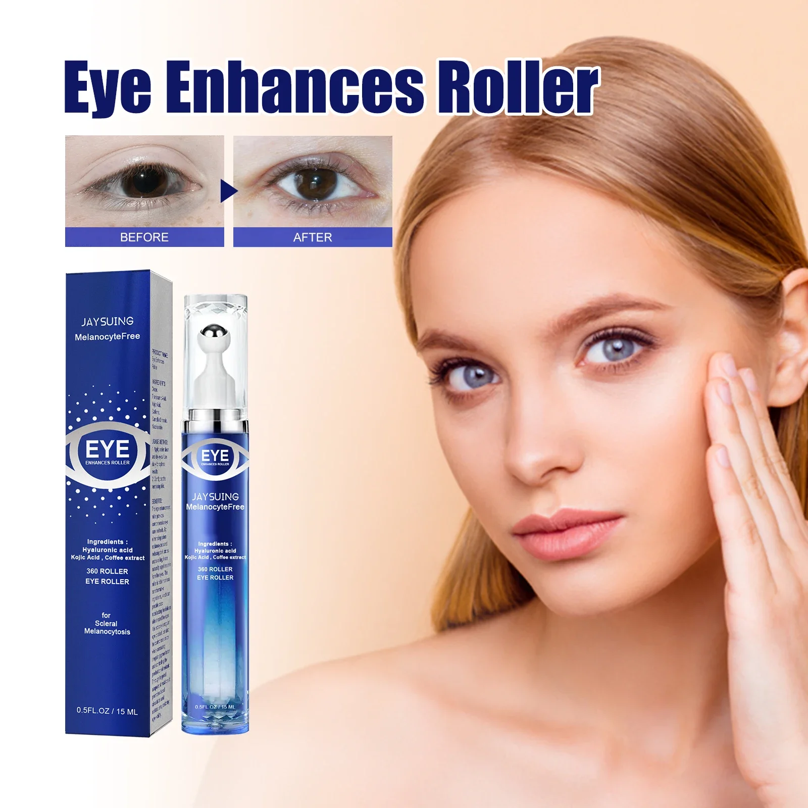 Jaysuing Eye care roller reduces dark circles and eye puffiness, brightens skin tone, repairs and tightens skin, massage roller