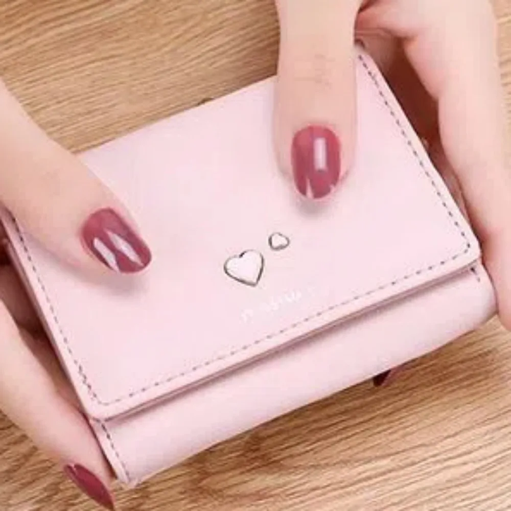 Portable Letter Printed Clip on Wallet Sewn Heart PU Zero Wallet Waterproof Solid Color Short Money Bag Work