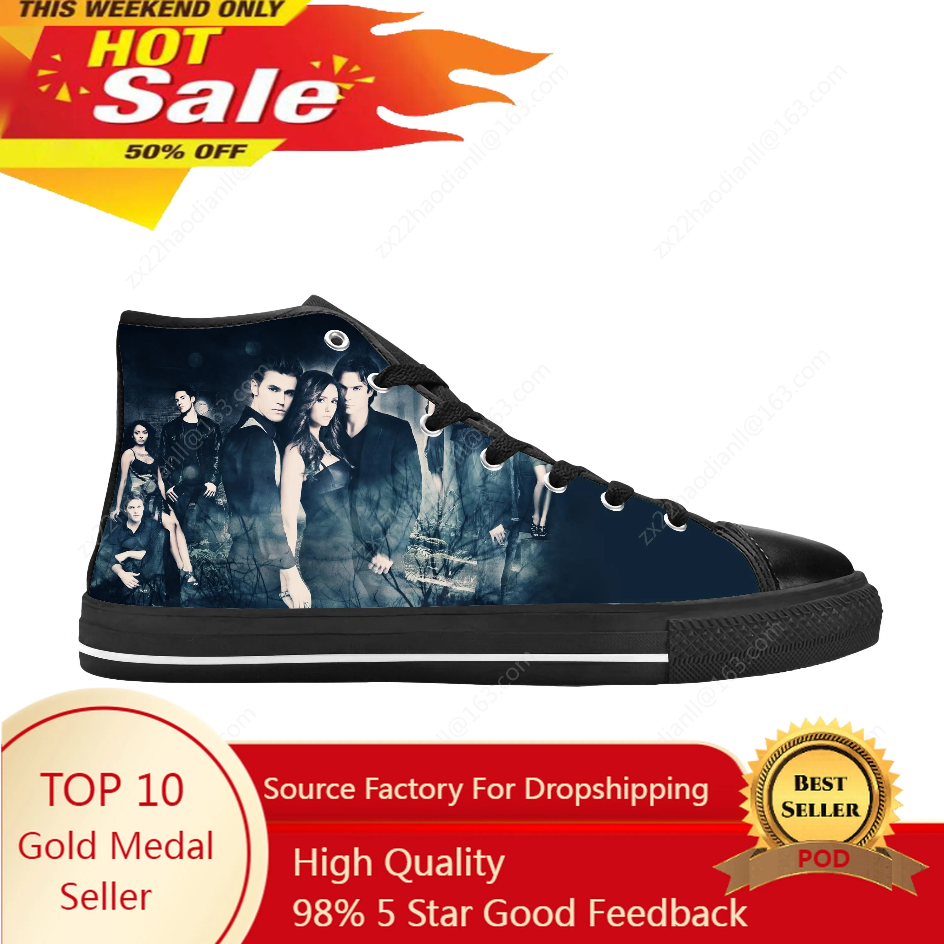 

The Vampire Diaries Damon Salvatore Cool Fashion Casual Cloth Shoes High Top Comfortable Breathable 3D Print Men Women Sneakers