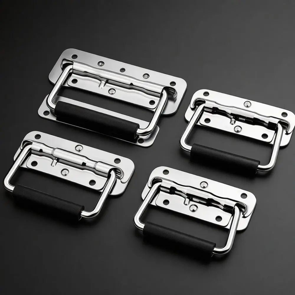 Flush Mount Folding Spring Handle Stainless Steel For Flight Case Tool Box Industrial Hardware Cabinet Pull Heavy Duty Part