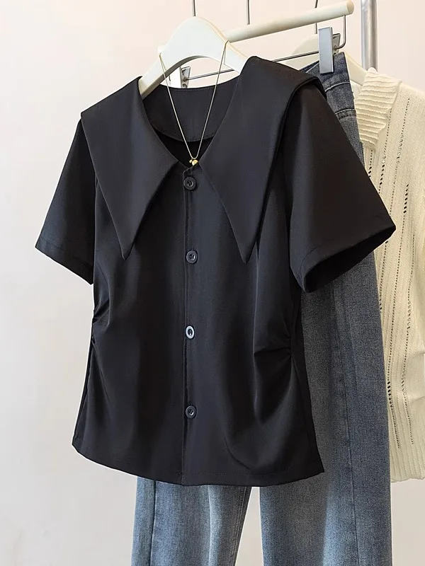 

Slimming ort Sve irt Women's High Waist Korean Sle Commute Faion plus Size irt Summer Trend Cover up Top