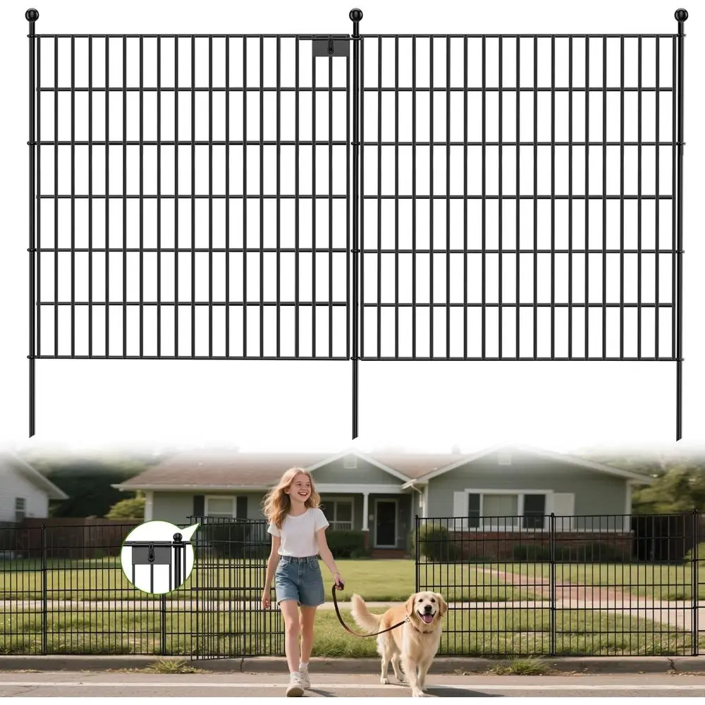 20-Panels No Dig Decorative Fence 40 in(H) x 50 ft(L), Tall Garden Fence Animal Barrier, Removable Fence for Garden, Rustproof M