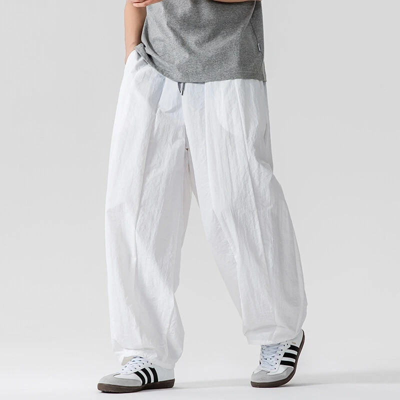 

Wide Leg Pants Men Summer New Light Thin Straight Trousers Elastic Waist Solid Color Casual Harem Pant Loose Oversize Sweatpants