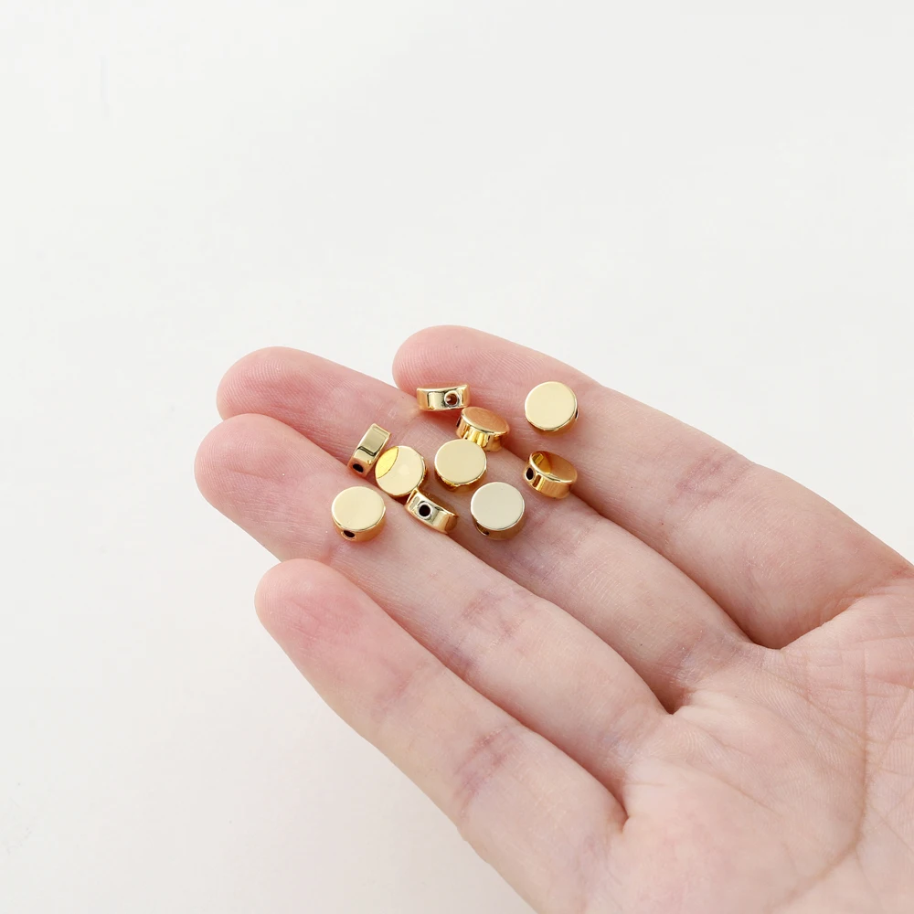 20pcs/bag 14K 18K Gold Color Plated Flat Round Necklace Spacer Beads  Bracelet End Loose Beads For DIY Jewelry Making Supplies