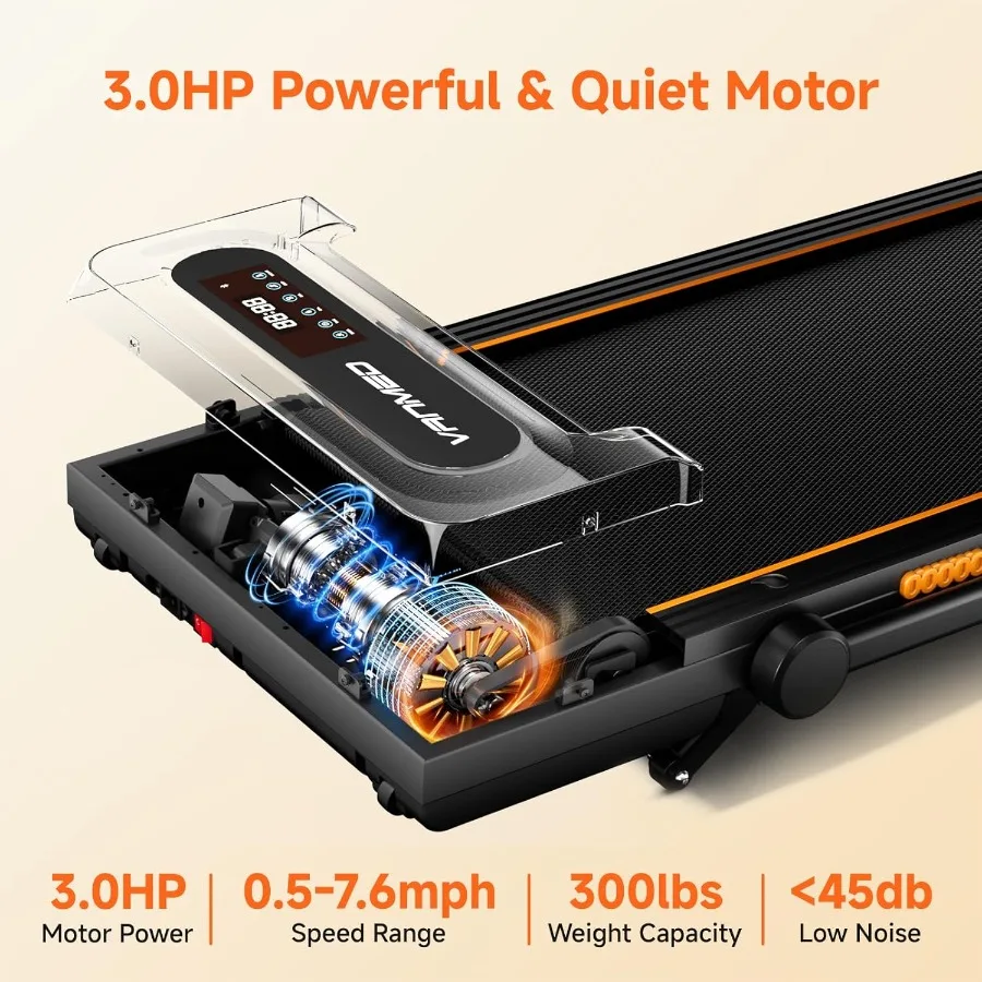 وسادة مشي محمولة تحت المكتب مع ميزة مائلة تلقائية وجهاز تحكم عن بعد للاستخدام المنزلي والمكتب، جهاز مشي قابل للطي بقوة 3 حصان مع مصباح LED