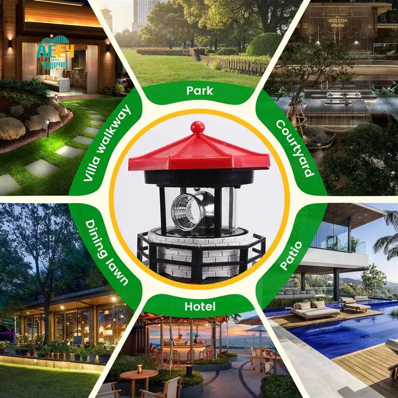 

AEE4-Led Solar Rotating Lighthouse Outdoor Garden Decorative Light Garden Landscape Light Beacon Rotating Light