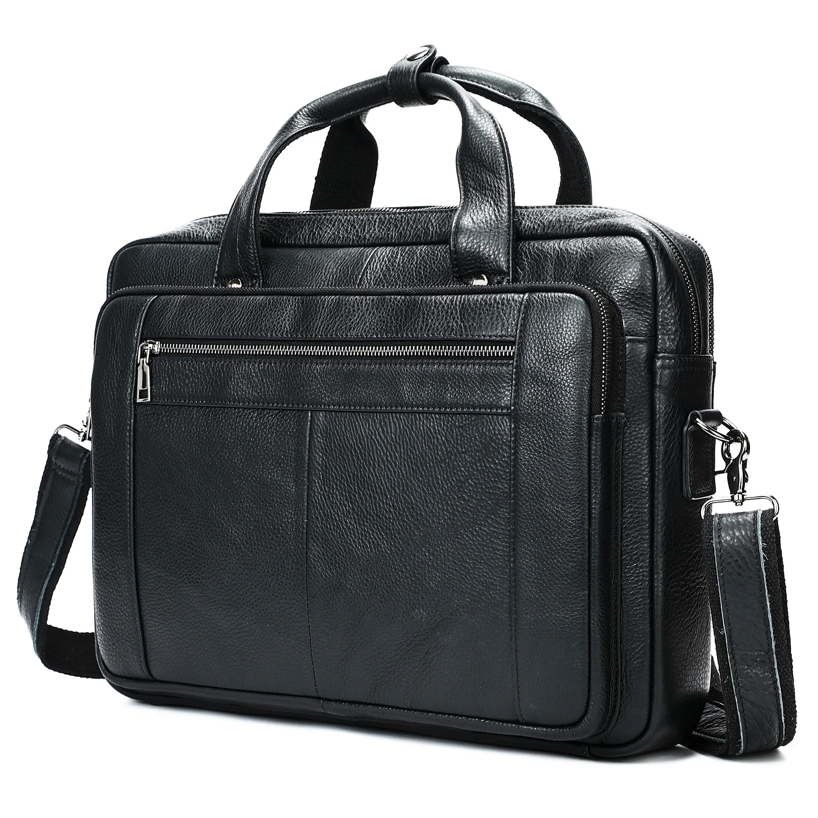 ของแท้หนังธุรกิจ Briefcases สีดําสําหรับชายกระเป๋าถือหรูแล็ปท็อปกระเป๋าเอกสารกระเป๋า 16 นิ้วกระเป๋าคอมพิวเตอร์สํานักงาน