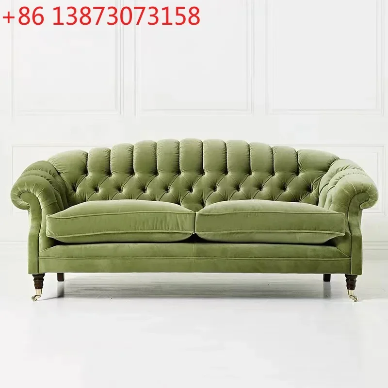 American retro buckle fabric French designer small apartment living room velvet cloth homestay single double three sofa