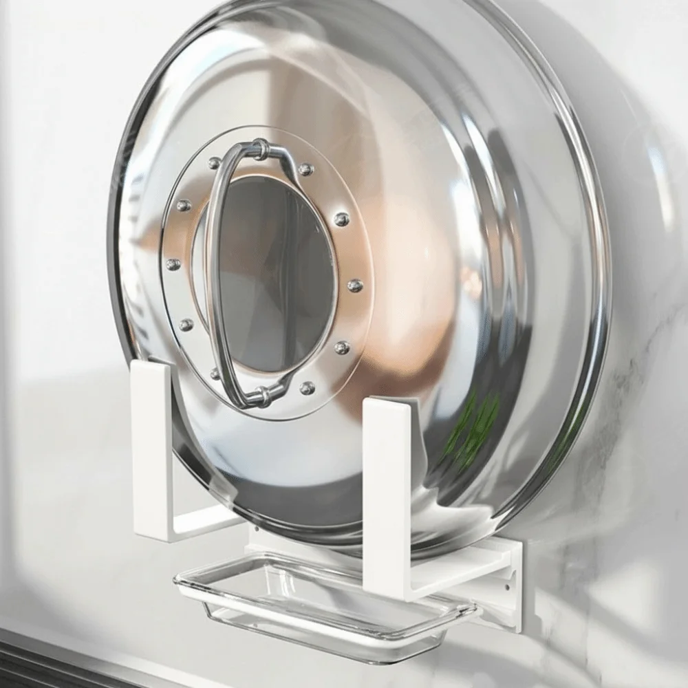 

Настенная подставка для крышек без сверления с поддоном для слива, кухонный органайзер, экономия места, прочный держатель для разделочных досок, хранение на балконе