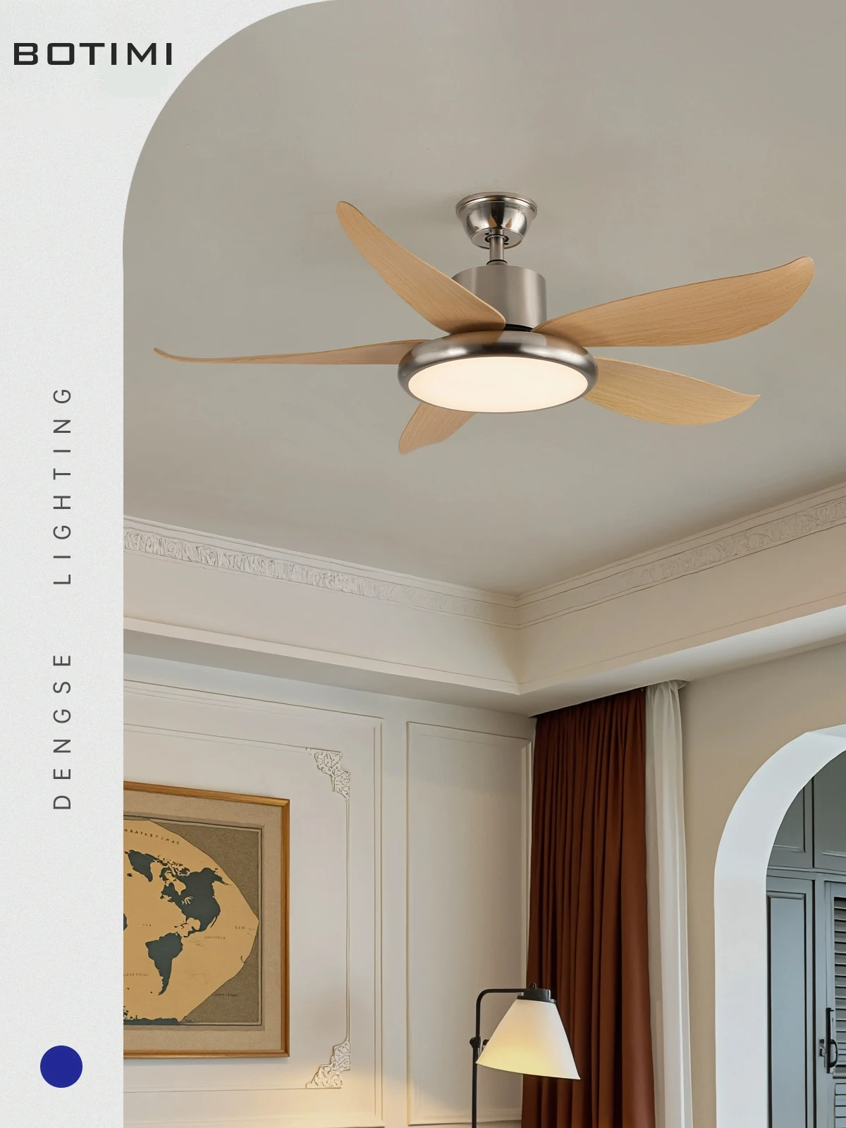 

BOTIMI 56 Inch Modern Ceiling Fan With LED Lights For Living Room 46 Inch Remote Control Ventilateur de plafon Bedroom Cool Fan