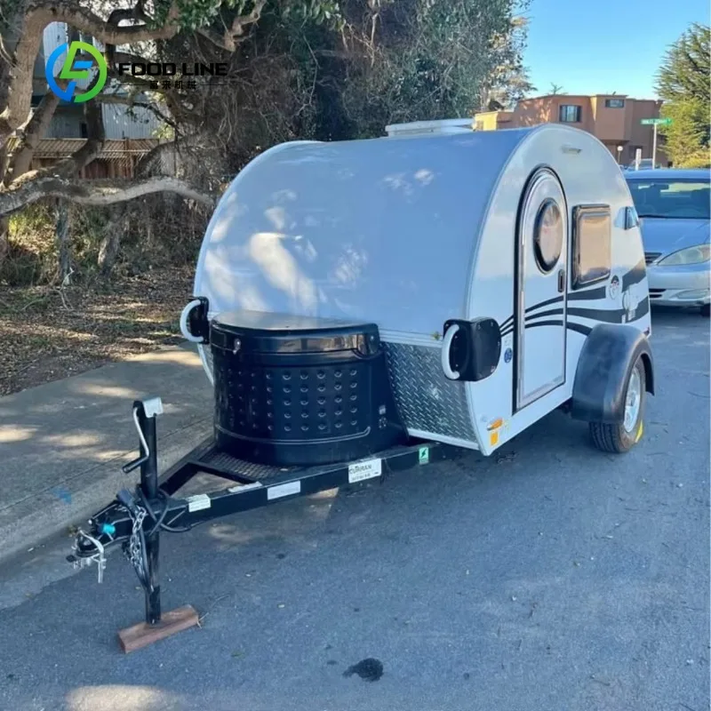 Custom RV Camper Van Travel Trailer for Outdoor Exploration, Compact Road Trip Vehicle with Bed Platform, Storage Cabinets