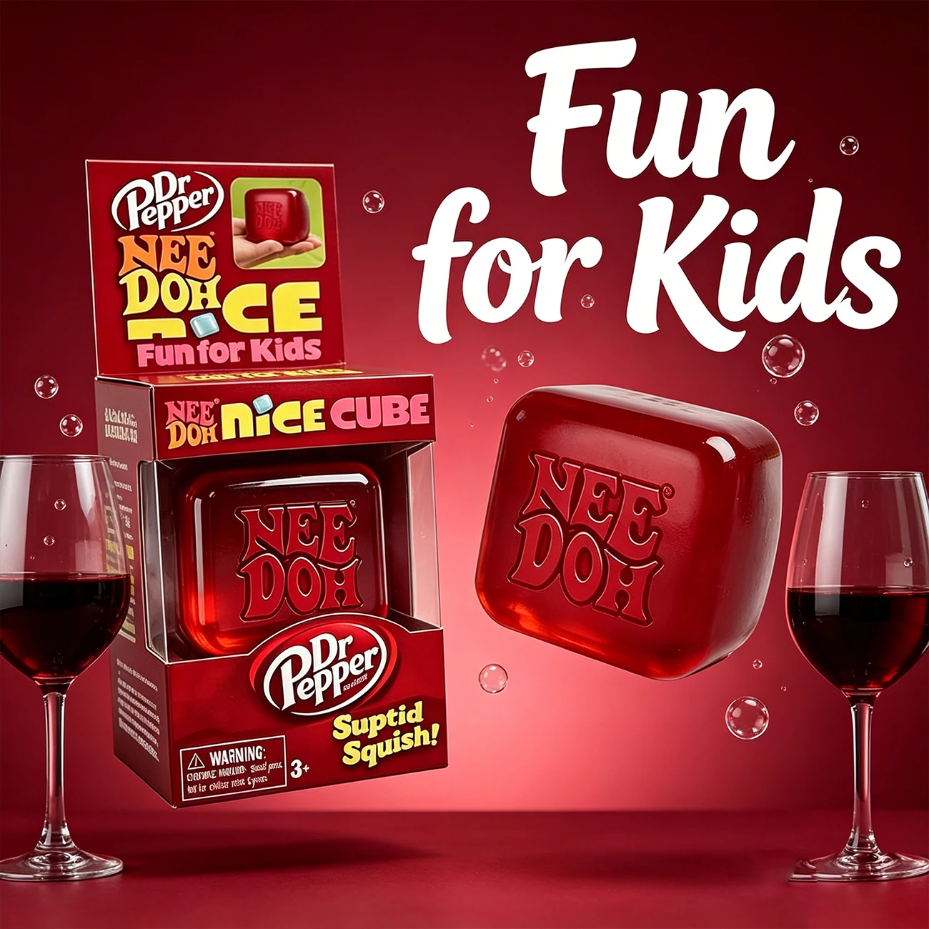 Dr Pepper x NeeDoh Nice Cube Squishy Stress Relief Toy, Soft Squeeze Fidget Cube for Kids & Adults, Anxiety Relief Sensory Toy