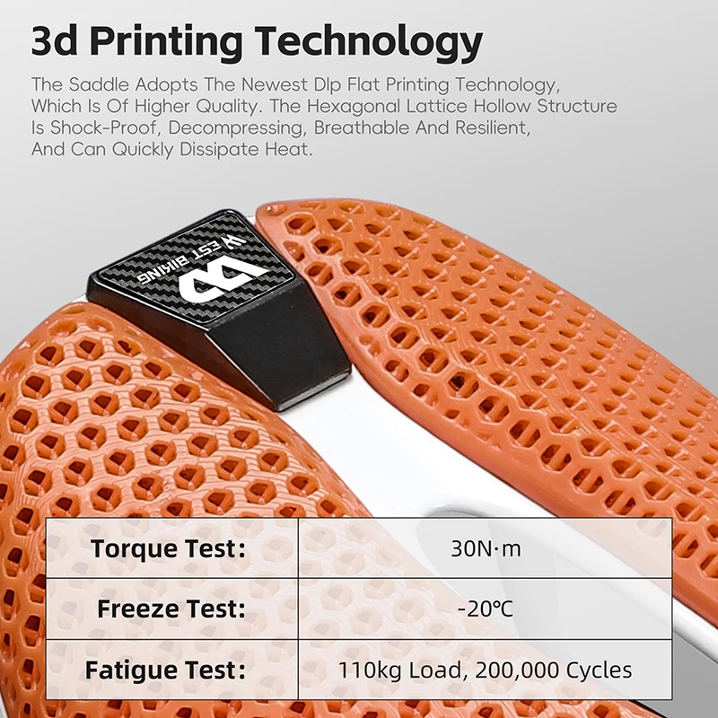 WEST BIKING Full T700 Carbon Fiber White Bicycle Saddle 3D Printed Zoned Shock Absorbing Honeycomb Resin Seat Racing Bike Saddle