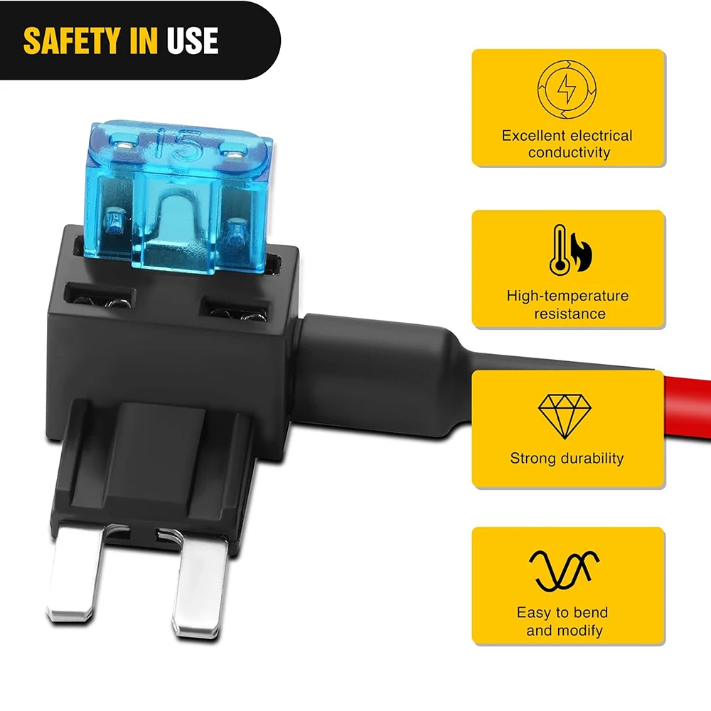 10er-Pack 12V Sicherungsadapter-Set, Sicherungshalter Add-a-Circuit Sicherungsadapter Mini ATM APM Flachsicherungshalter mit 15A Mini-Sicherung – Detail 7