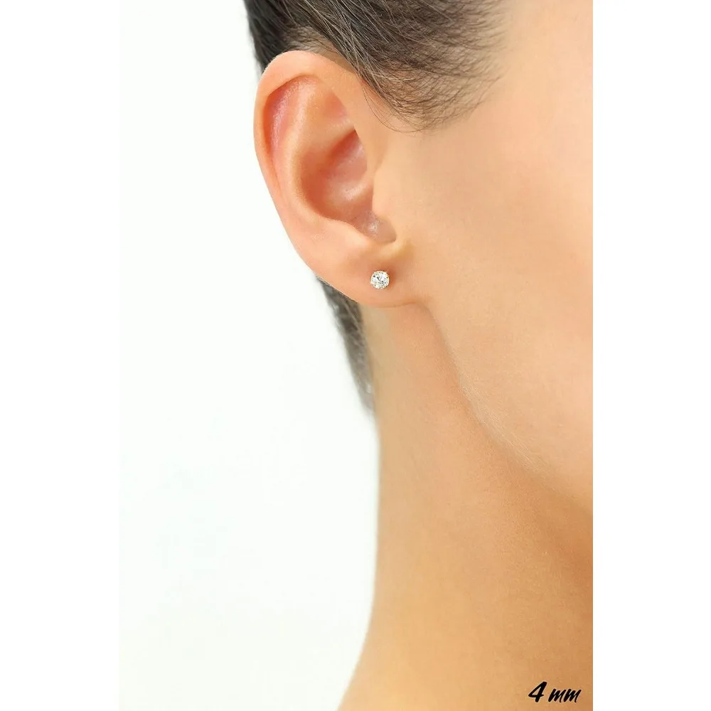 أقراط دائرية من الزركونيا المكعبة تشيكوسلوفاكيا سوليتير بتصميم آمن لخلف المسمار لارتداء طويل الأمد