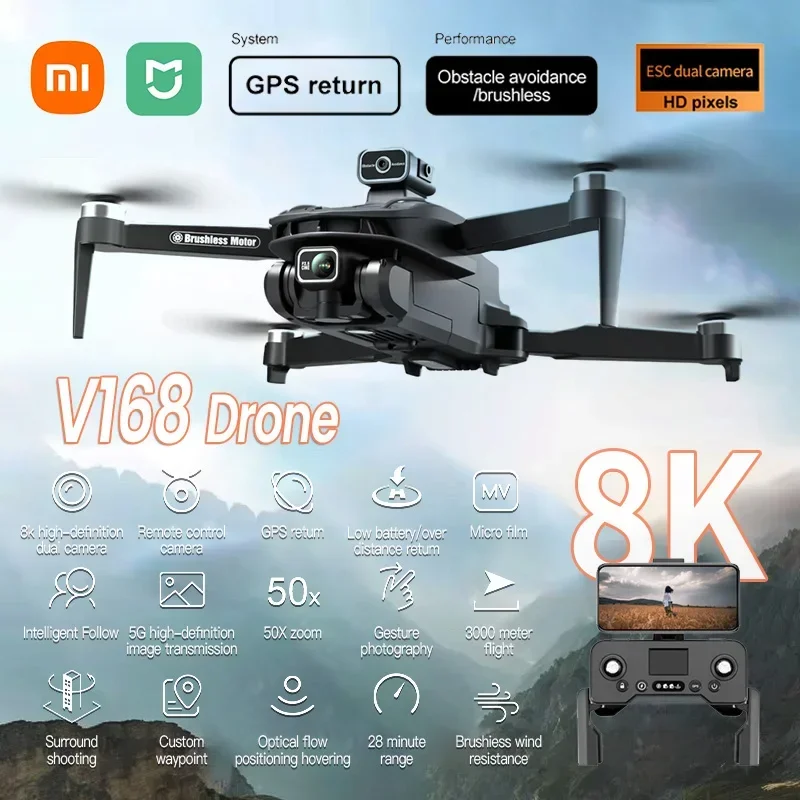 

V168 Drone Professinal Three Camera 8K 5G WiFi FPV Wide Angle Optical GPS Localization Four-way Obstacle Avoidance Quadcopter