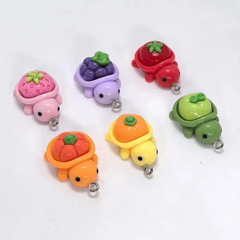 10Pcs Kawaii Cartoon Fruit Turtle Charms 3D Resin Grape Pumpkin Strawberry Animal Pendants for DIY Earring Keychain Jewelry Make