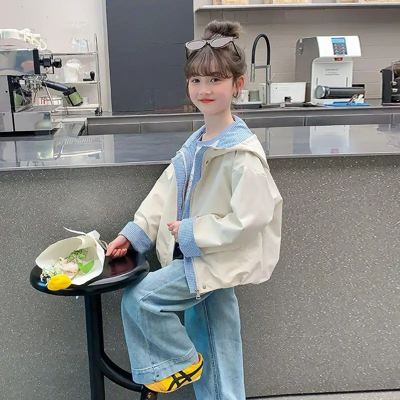 

Kawaii Girl Fashion Outdoor Jackets Student Spring and Autumn Cartoon Casual Hooded Long Sleeves Jacket Tops Children's Clothing