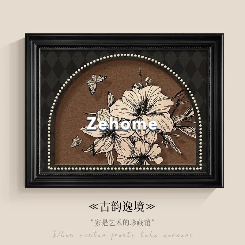 French black and white flower meter box hanging painting antique advanced induction distribution box network cable box switch