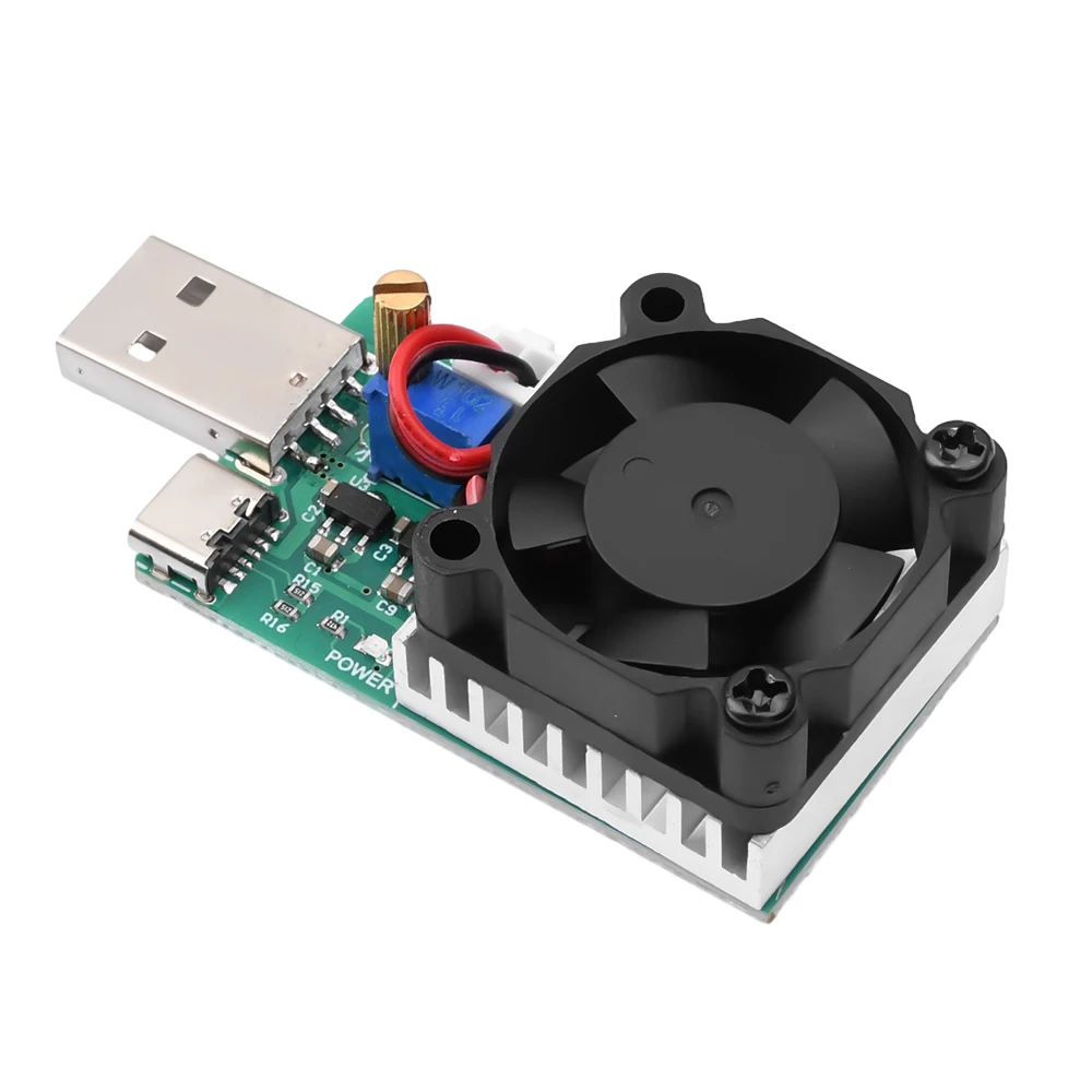 18W/22.5W 3.7V~13V Electronic Load Power Discharge Tester USB/Type-C 0.15A~3A Adjustable Resistor Test Module with Cooling Fan