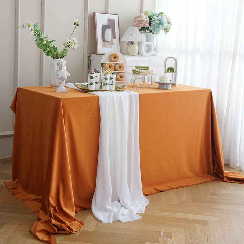 Mori Style Pure Green Beige Dessert Tablecloth Velvet European Outdoor Wedding Birthday Party Tea Break Table Decoration Fabric