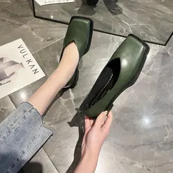 2022 Flat Shoes Women's Square Head Single Shoes Simple Temperament Flat Shoes Comfortable Ladies Flat Shoes 35-40 Solid Color